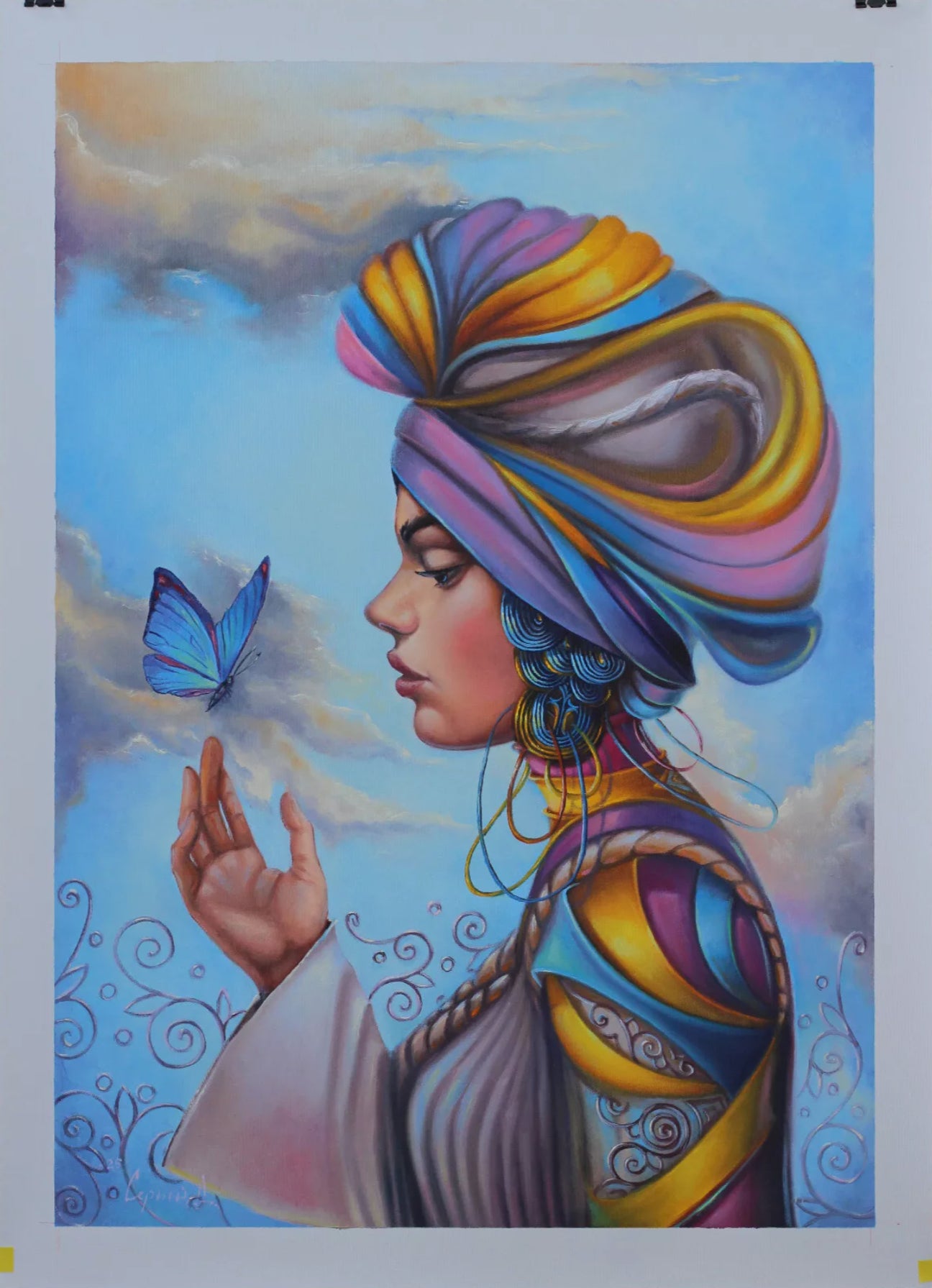 art surrealiste tableau peinture huile sur toile la femme et papillon