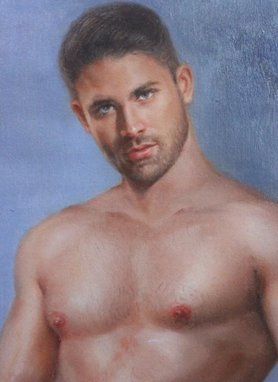 art-érotique-gay-sexe-peinture-huile sur toile-originale-homme-nu