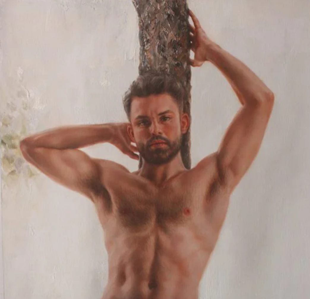 art érotique peinture huile sur toile gay farmer homme nu
