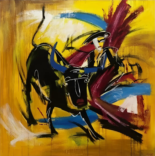 art-moderne-abstrait-scene-corrida-peinture-huile-toile