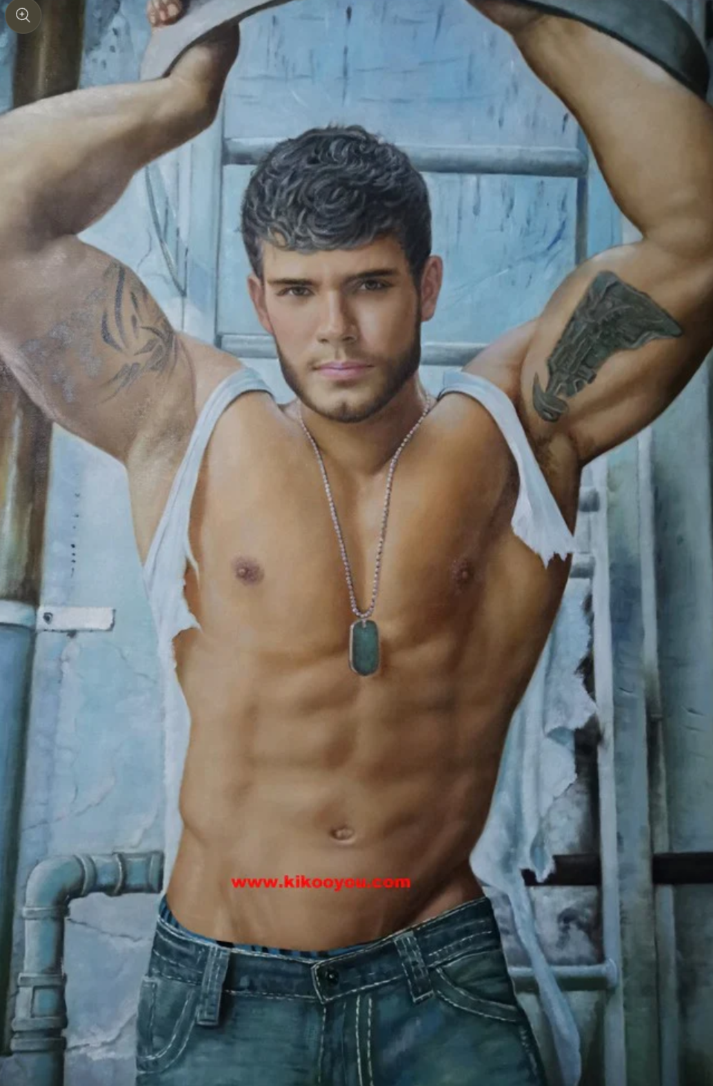 art-decoration-tableau-peinture-huile-toile-portrait-sexy-masculin-male-homme-torse-nu-musclé