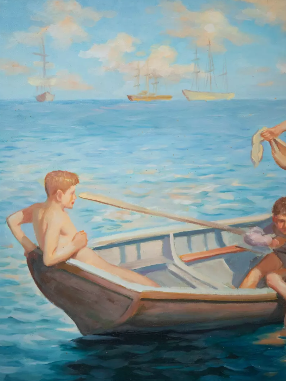 art-érotique-jeune garçons-nus-sur la plage-peinture-huile sur toile-d'après Tuke