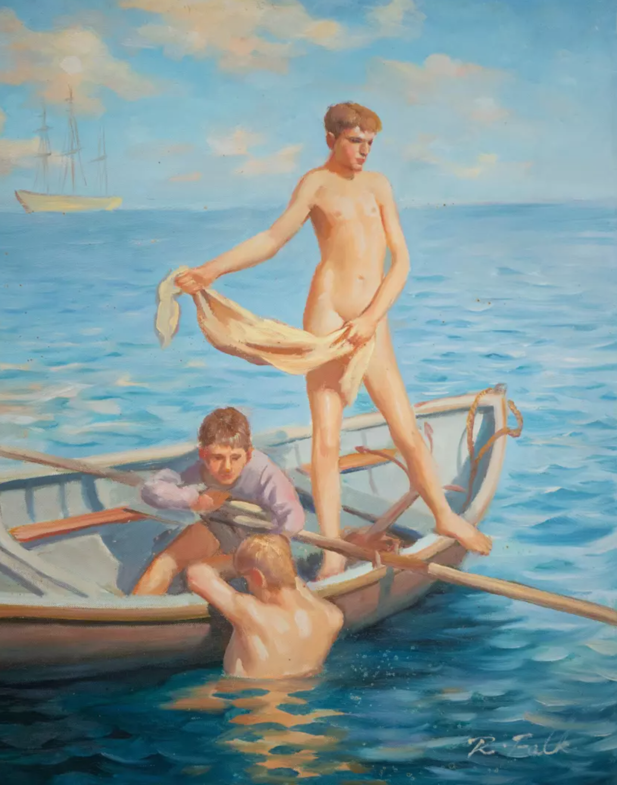 art-érotique-jeune garçons-nus-sur la plage-peinture-huile sur toile-d'après Tuke