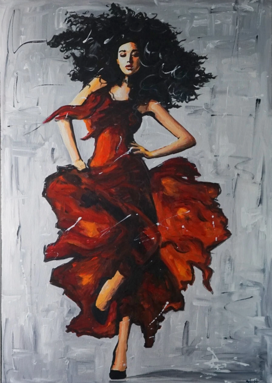 Grande peinture à l'huile originale peinte à la main expression de danseuse flamenco