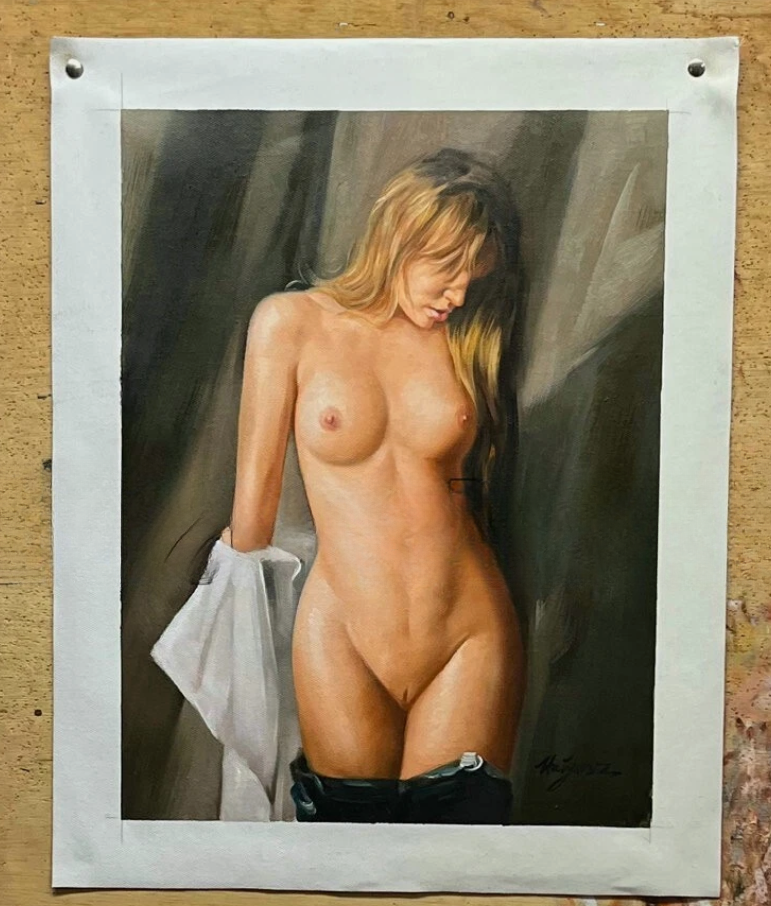 art-decoration-tableau-peinture-huile-toile-portrait-femme-sensuelle-nue-integrale-captivante