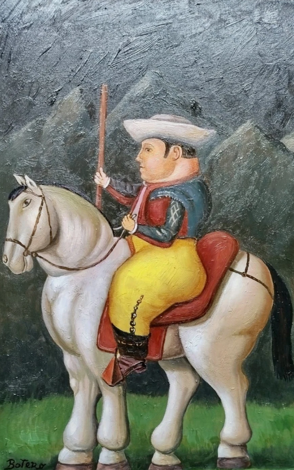 art-portrait-masculin-surréalisme-homme-cheval-cavalier-peinture-huile-toile
