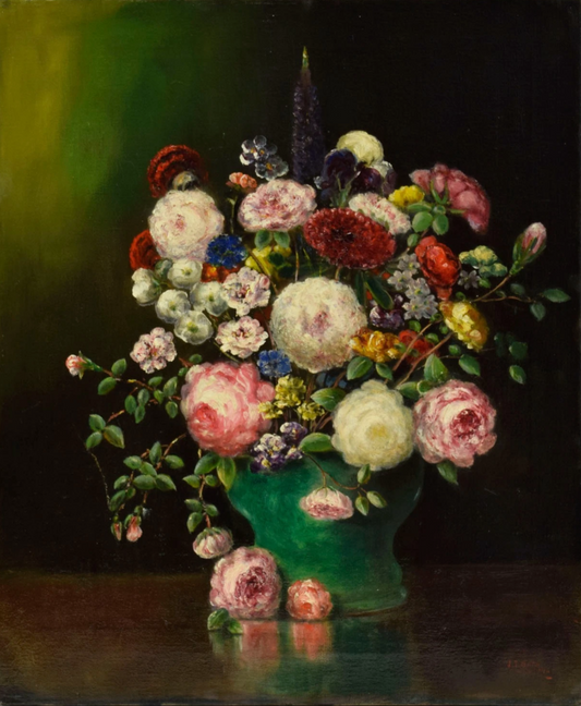 1949 Tableau ancien, fleurs dans un vase, huile, signé et daté, 61,5 x 51 cm