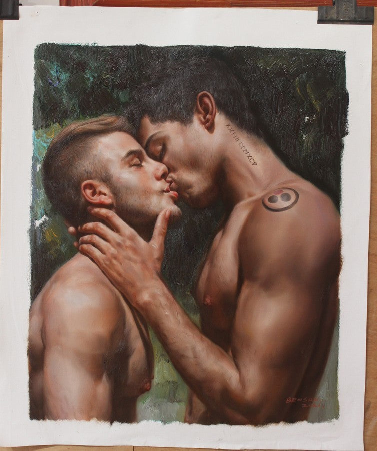 portrait érotique hommes gay amants huile sur toile