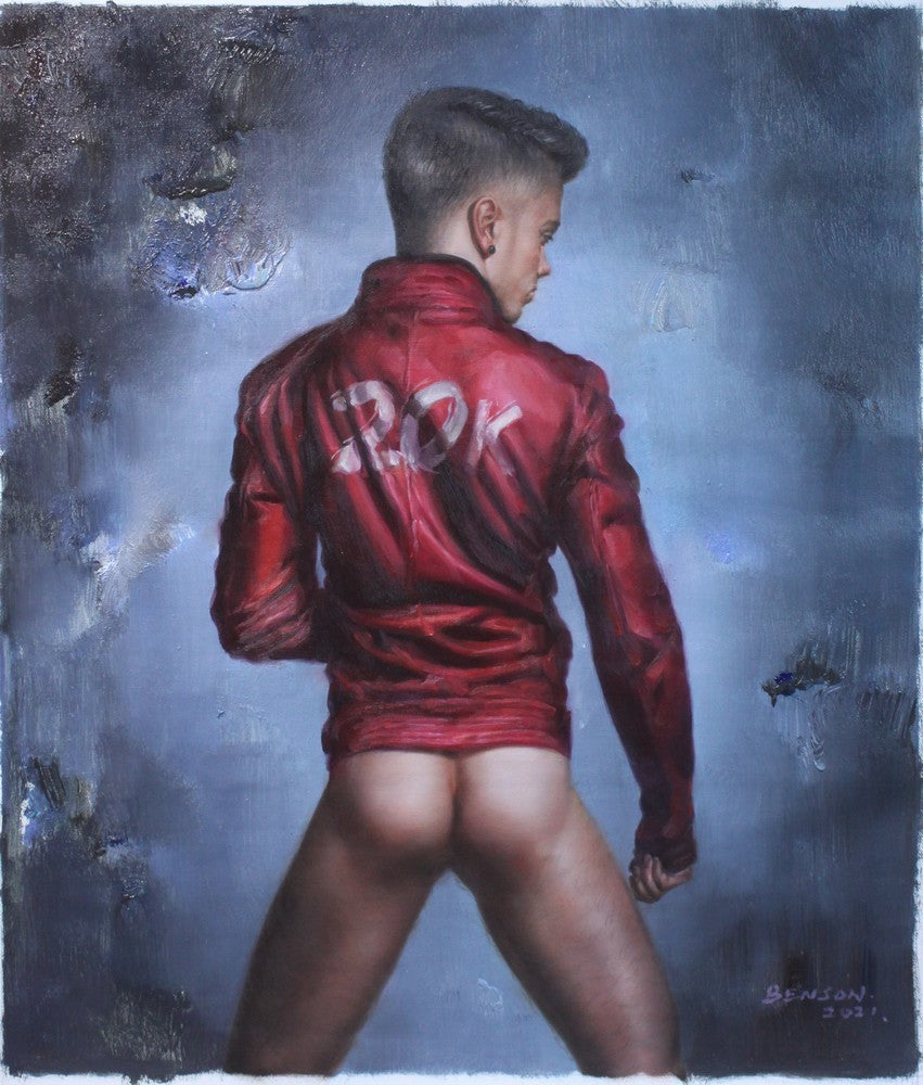 art érotique portrait homme fesses nues originale peinture huile sur toile signée