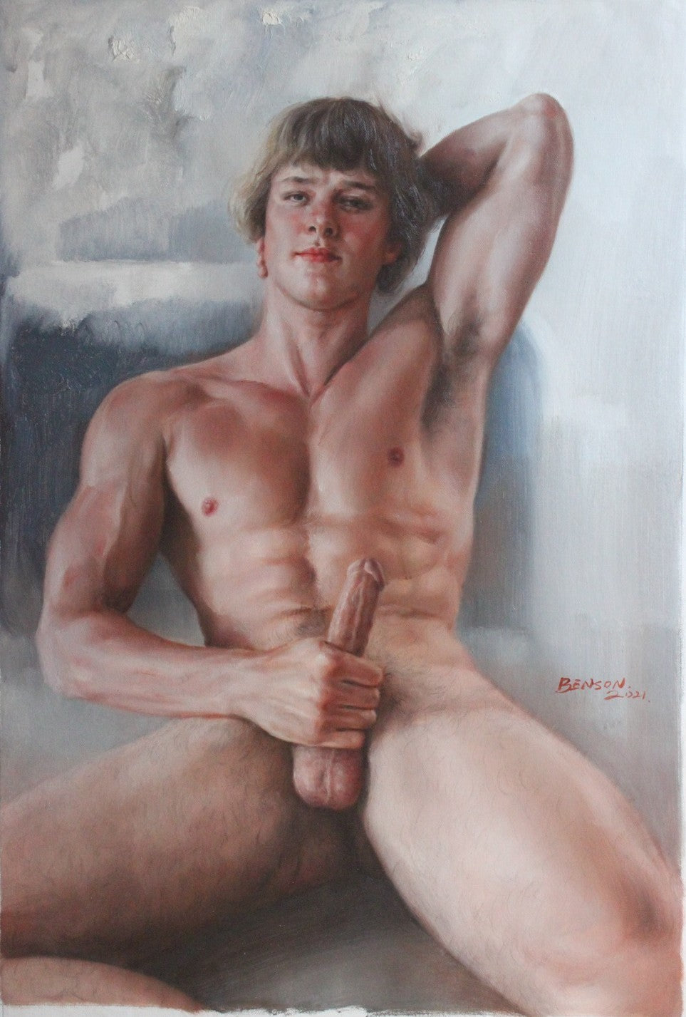 tableau peinture érotique huile sur toile homme nu intégrale / gay male oil painting