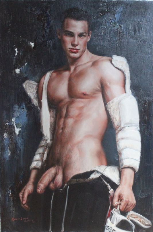 tableau peinture érotique huile sur toile homme nu intégrale / gay male painting