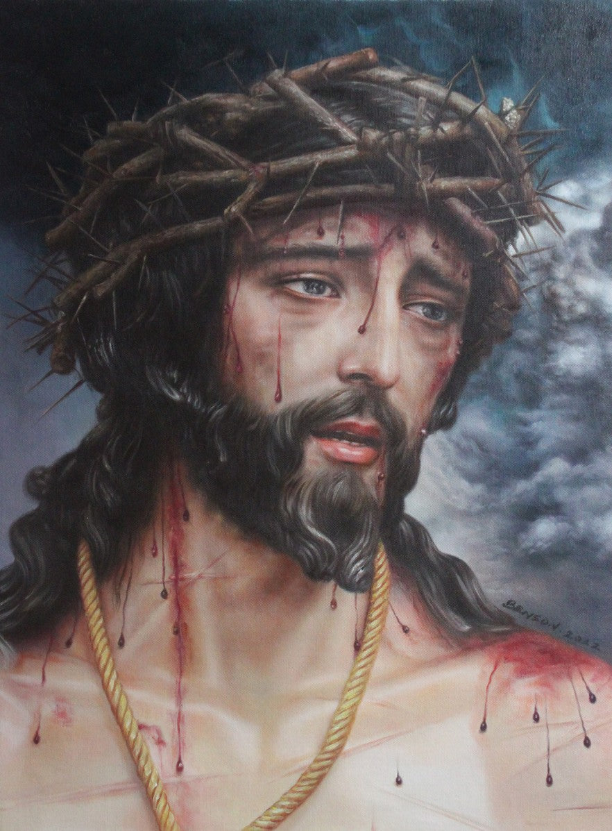 portrait jésus christ tableau peinture huile sur toile signée