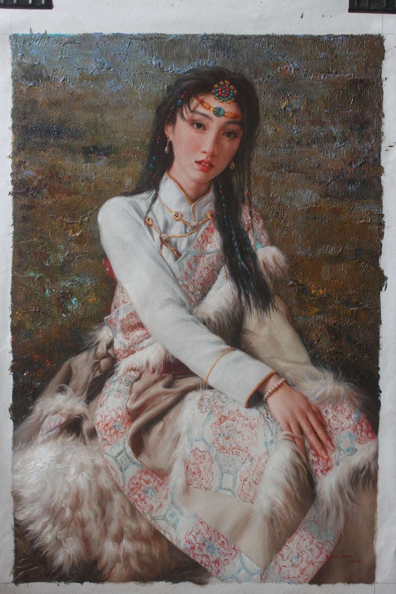 art portrait femme asiatique tableau peinture huile sur toile originale