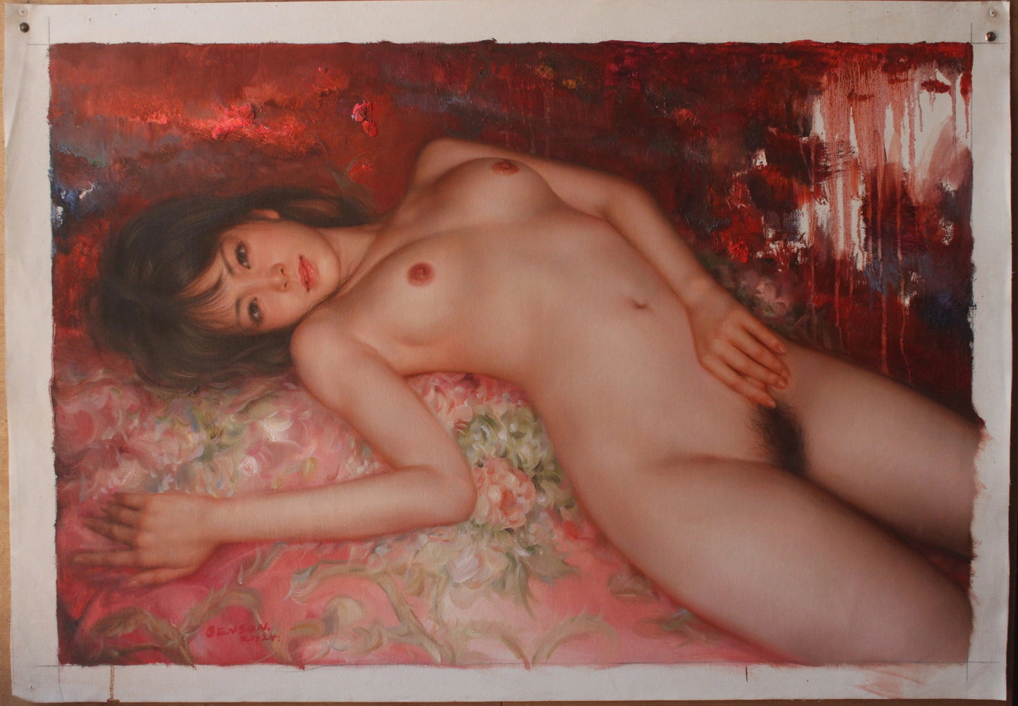 art-erotique-feminin-femme-asiatique-nue-integrale-peinture-huile sur toile