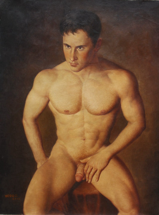 tableau érotique peinture huile sur toile homme nu / gay nude male oil painting