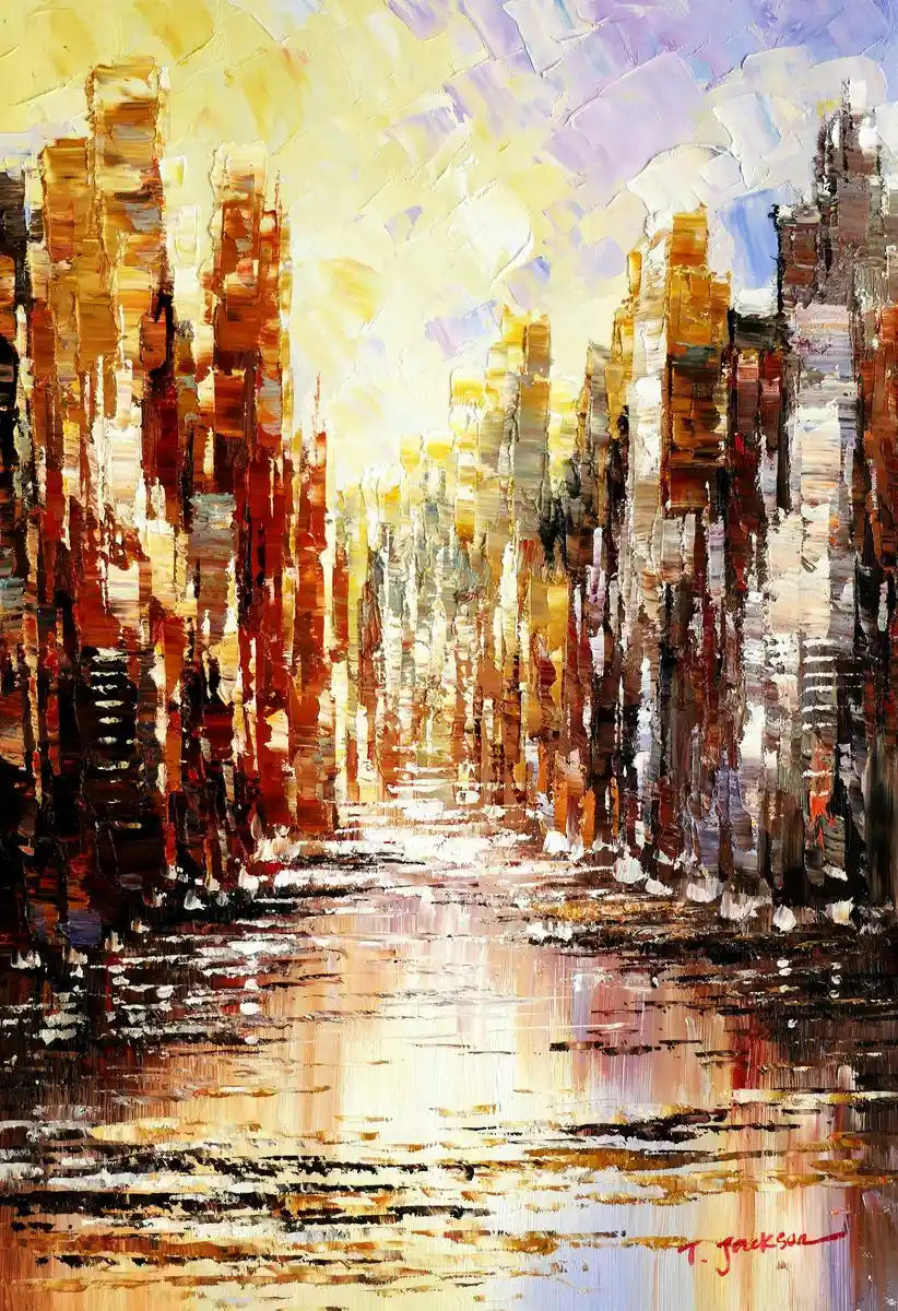 art-tableau-abstrait-moderne-Lumières de la ville de New York-90x60cm-peint à la main