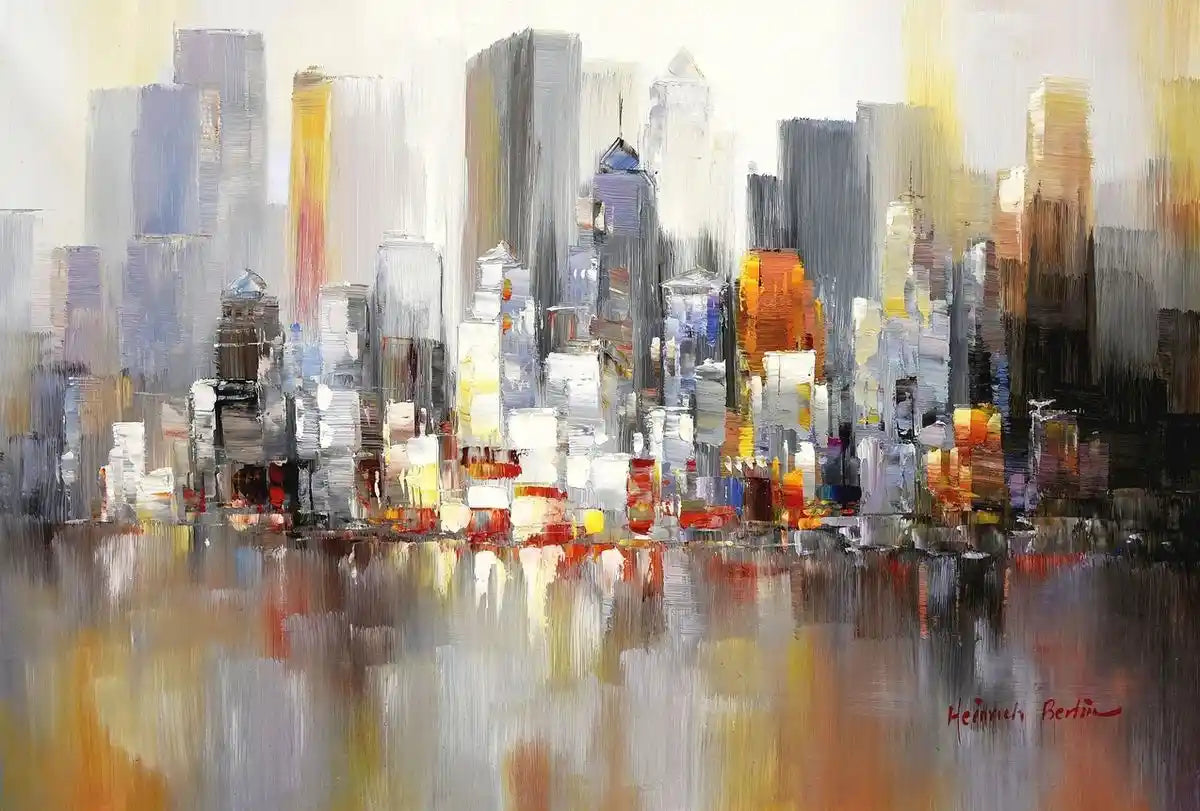 art-tableau-abstrait-New York-Manhattan Skyline en hiver-90x60cm-peint à la main