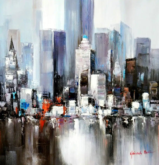 Tableau-abstrait-New York-Manhattan Skyline en hiver-80x80cm-peint à la main