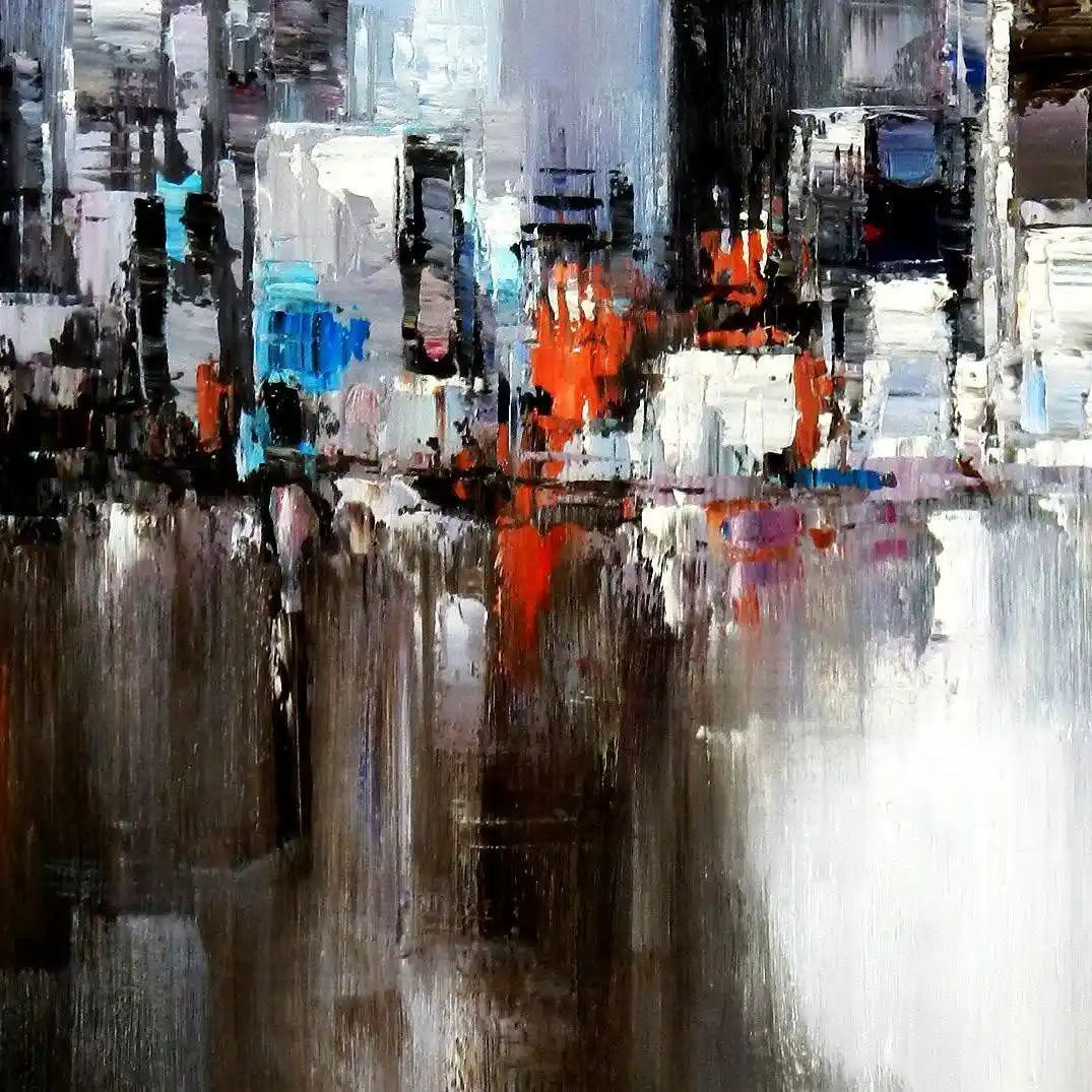 Tableau-abstrait-New York-Manhattan Skyline en hiver-80x80cm-peint à la main