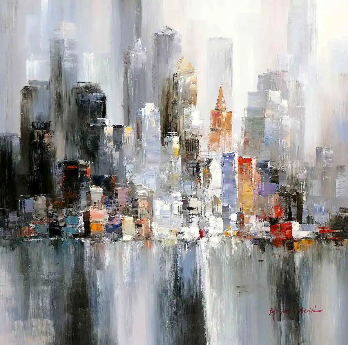 Tableau-abstrait-New York-Manhattan Skyline en hiver-80x80cm-peint à la main