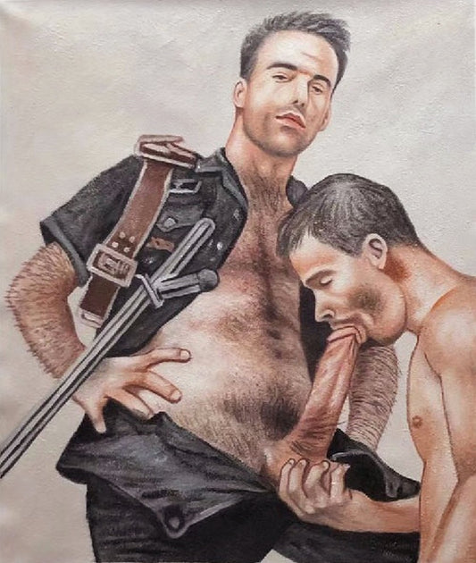 portrait art LGBT scène érotique hommes nu  huile sur toile signée