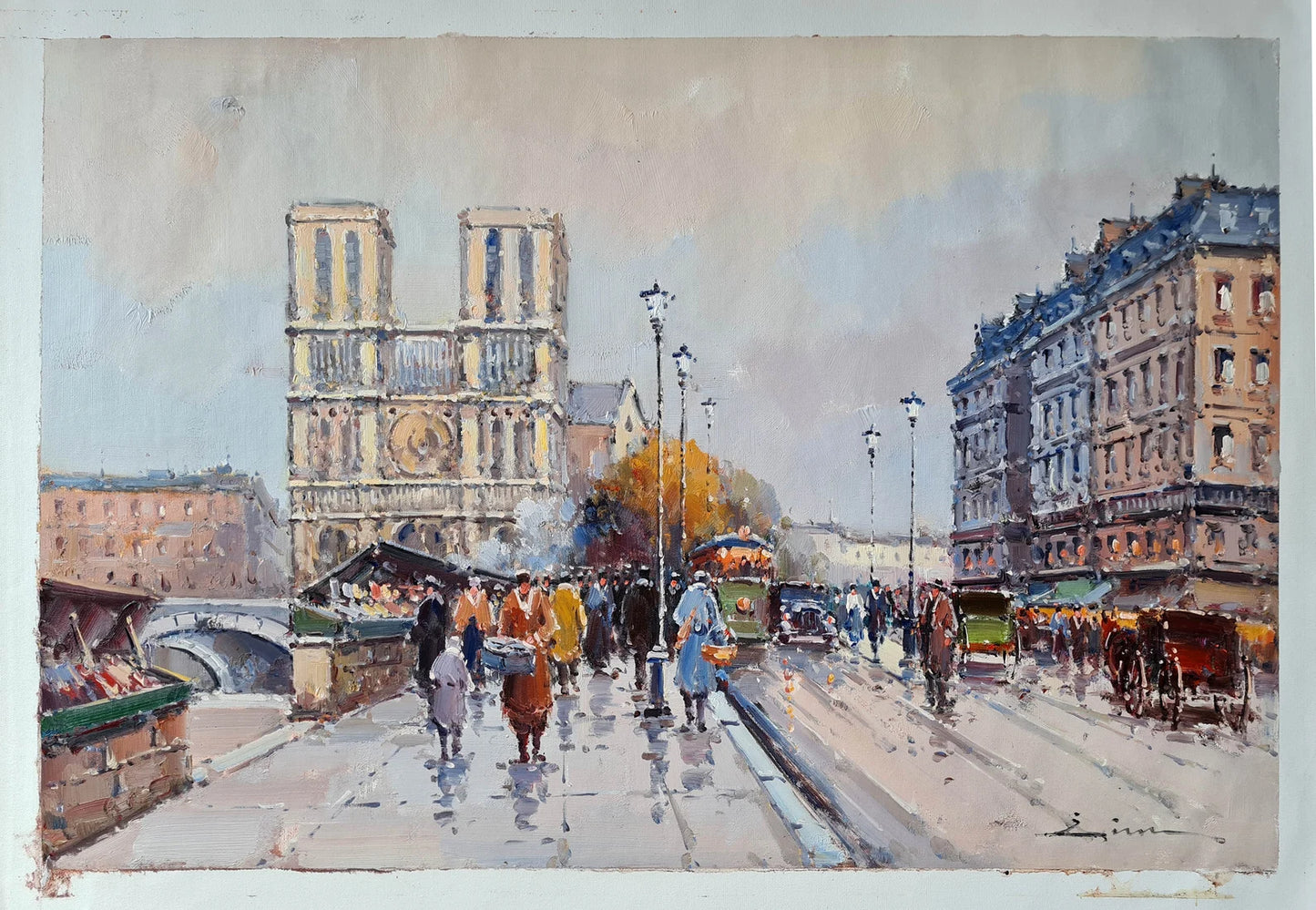 d'après Eugène Galien-Laloue Notre Dame Paris 60 x 90 cm Vintage impressionnisme reproduction à l'huile sur toile