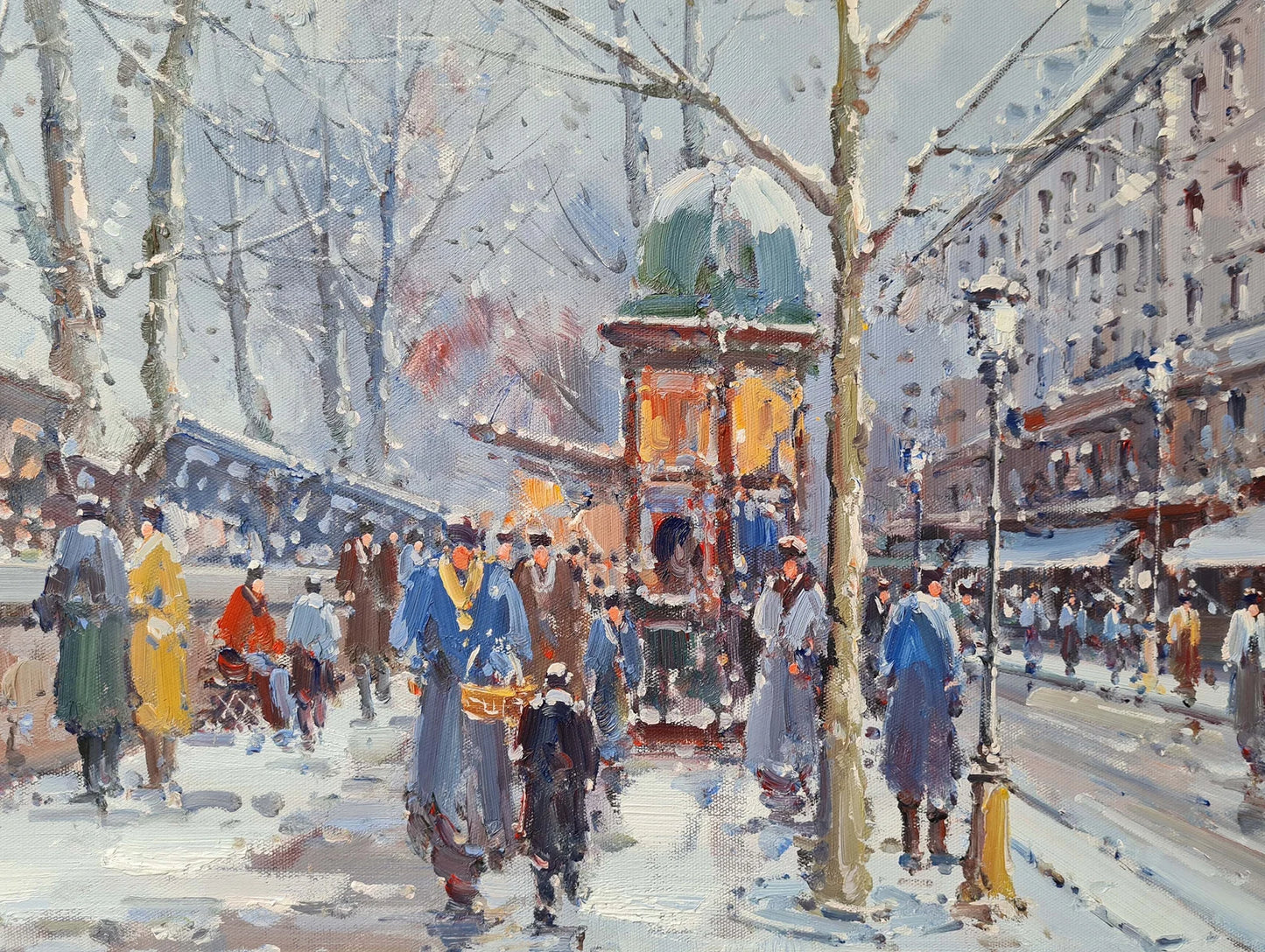 art-scène-rue-Paris-bouquiniste-peinture-huile-toile