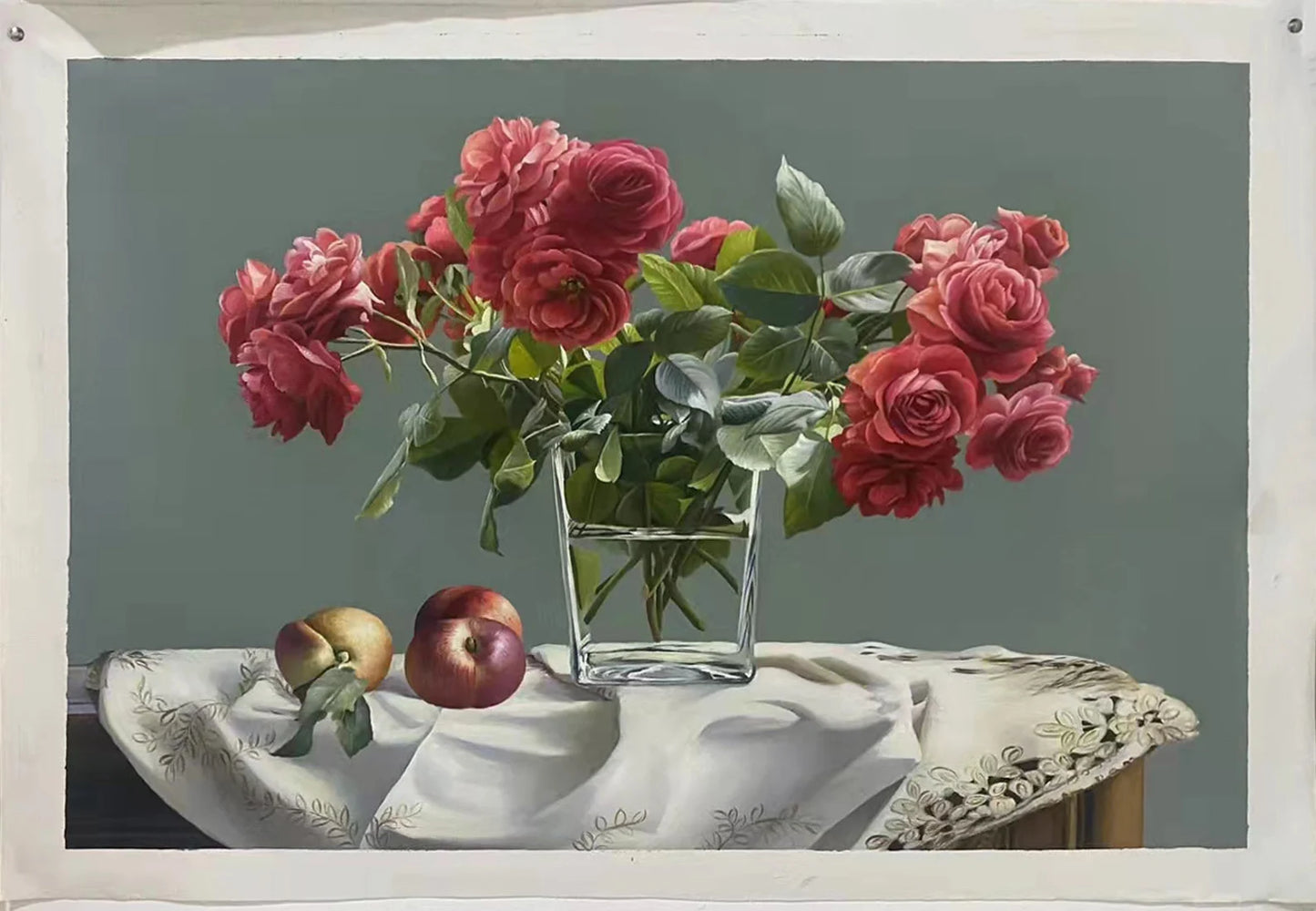 art-nature-morte-bouquet-fleurs-vase-fruits-peinture-huile-toile