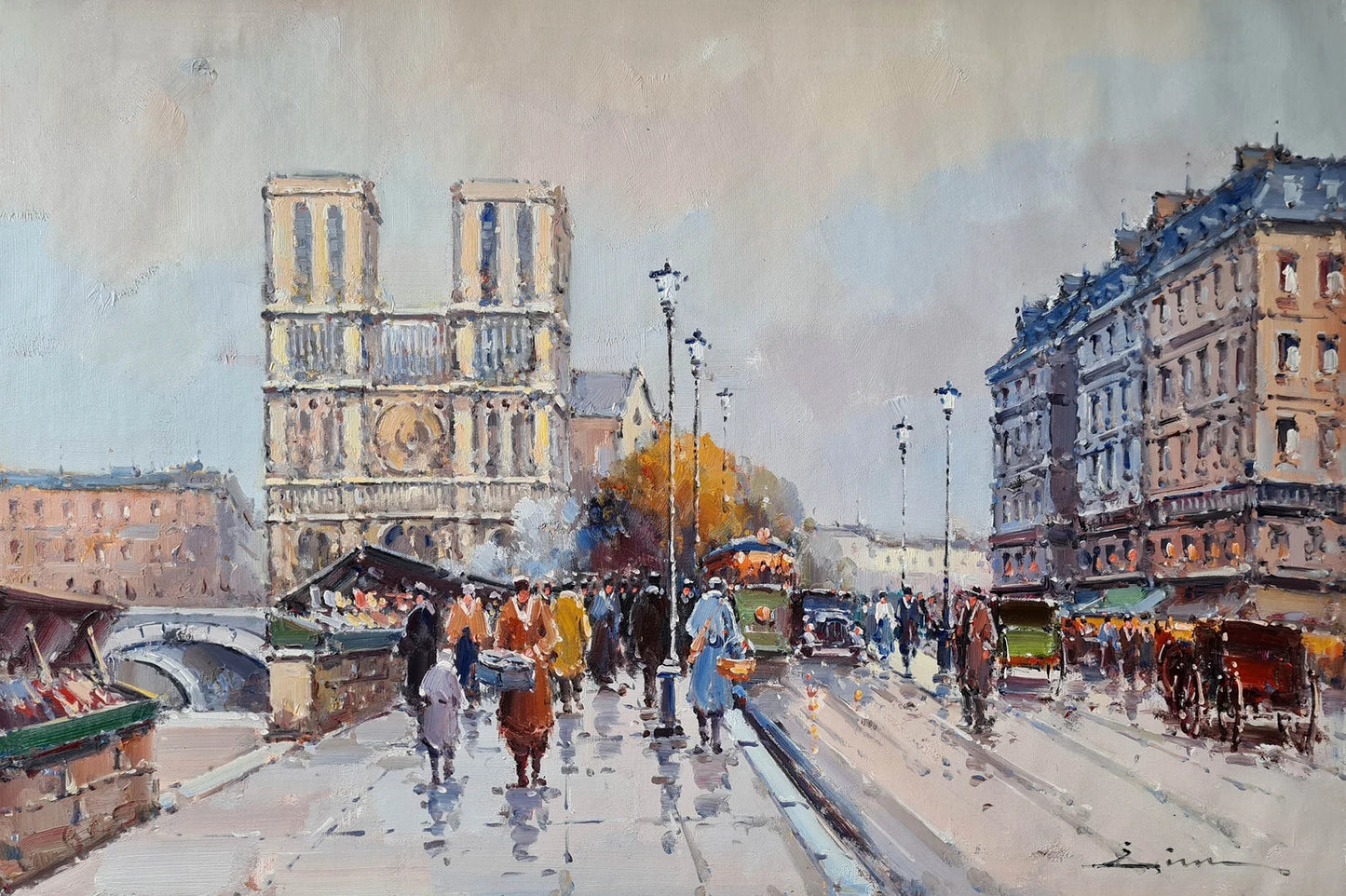 d'après Eugène Galien-Laloue Notre Dame Paris 60 x 90 cm Vintage impressionnisme reproduction à l'huile sur toile