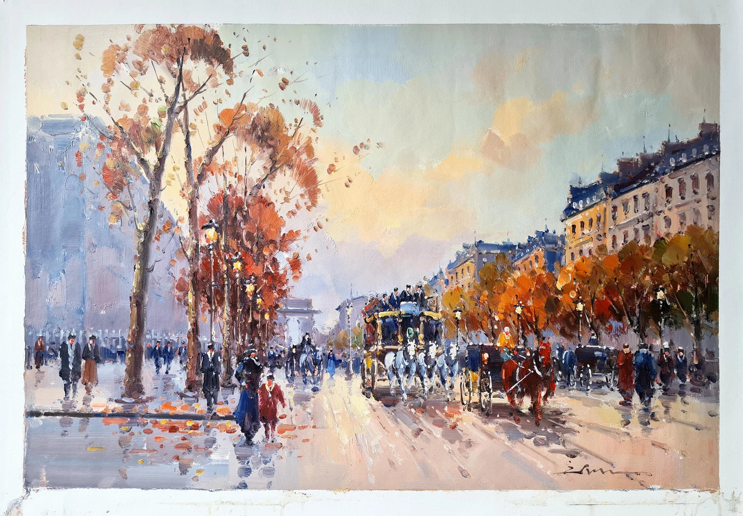 art-Champs Elysées Paris Arc de Triomphe 60 x 90 cm Vintage Scène de rue Impressionnisme Huile sur toile FAIT MAIN