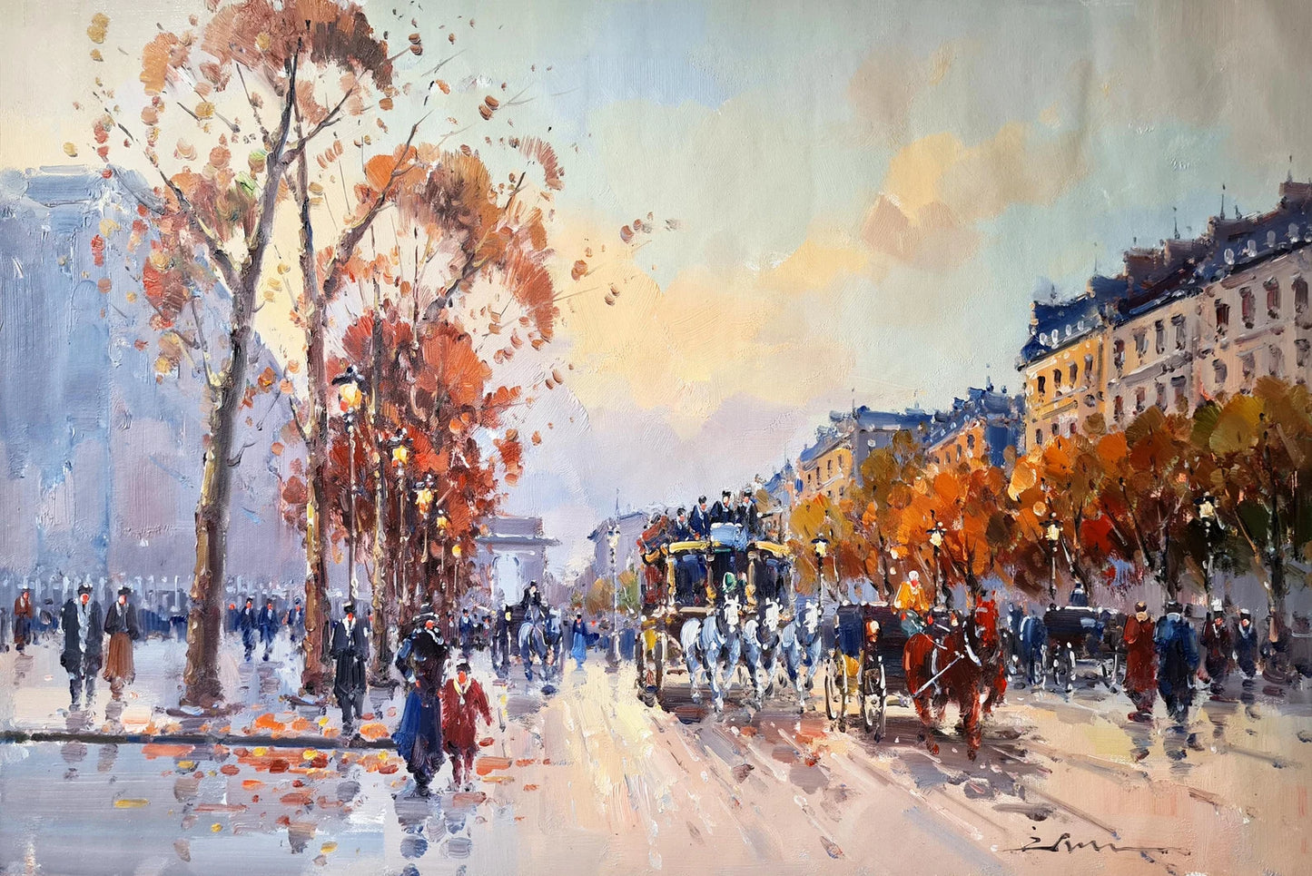 art-Champs Elysées Paris Arc de Triomphe 60 x 90 cm Vintage Scène de rue Impressionnisme Huile sur toile FAIT MAIN