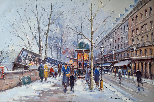 art-scène-rue-Paris-bouquiniste-peinture-huile-toile