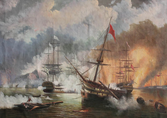 art-militaire-bateaux-guerre-bataille-navale-peinture-huile-toile