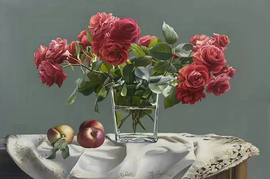 art-nature-morte-bouquet-fleurs-vase-fruits-peinture-huile-toile