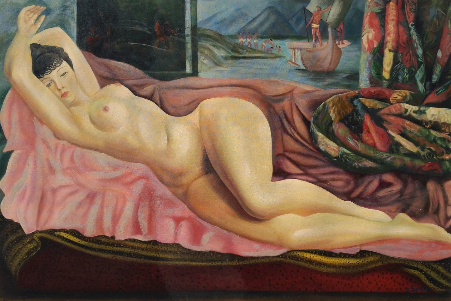 art-moderne-nue-féminin-femme-allongée-peinture-huile-toile