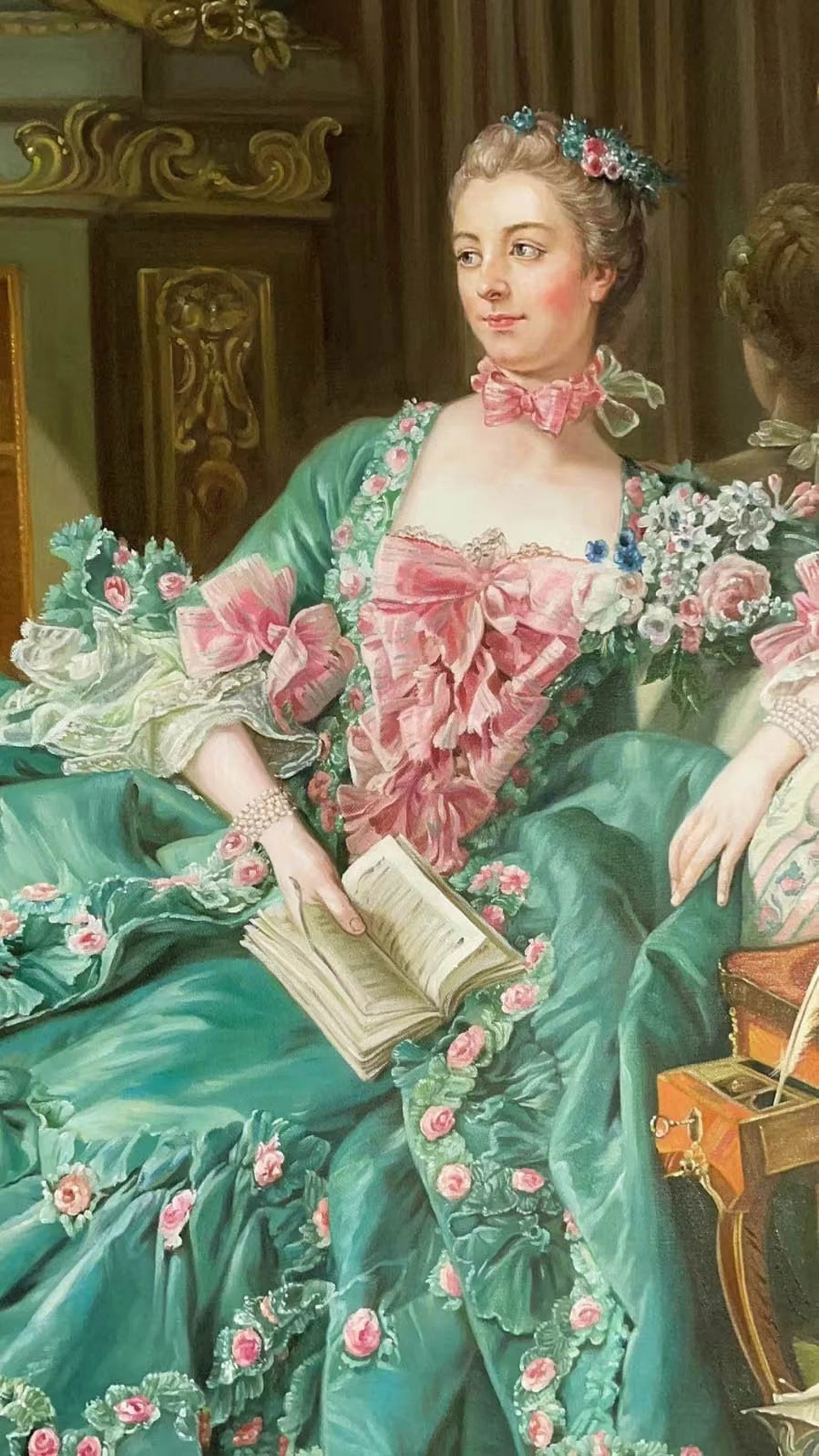 art-portrait-madame-Pompadour-peinture-huile-toile-d'apres Boucher