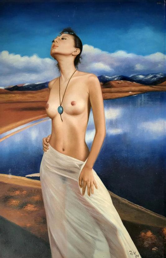 art-érotique-nue-féminin-femme-lac-peinture-huile-toile