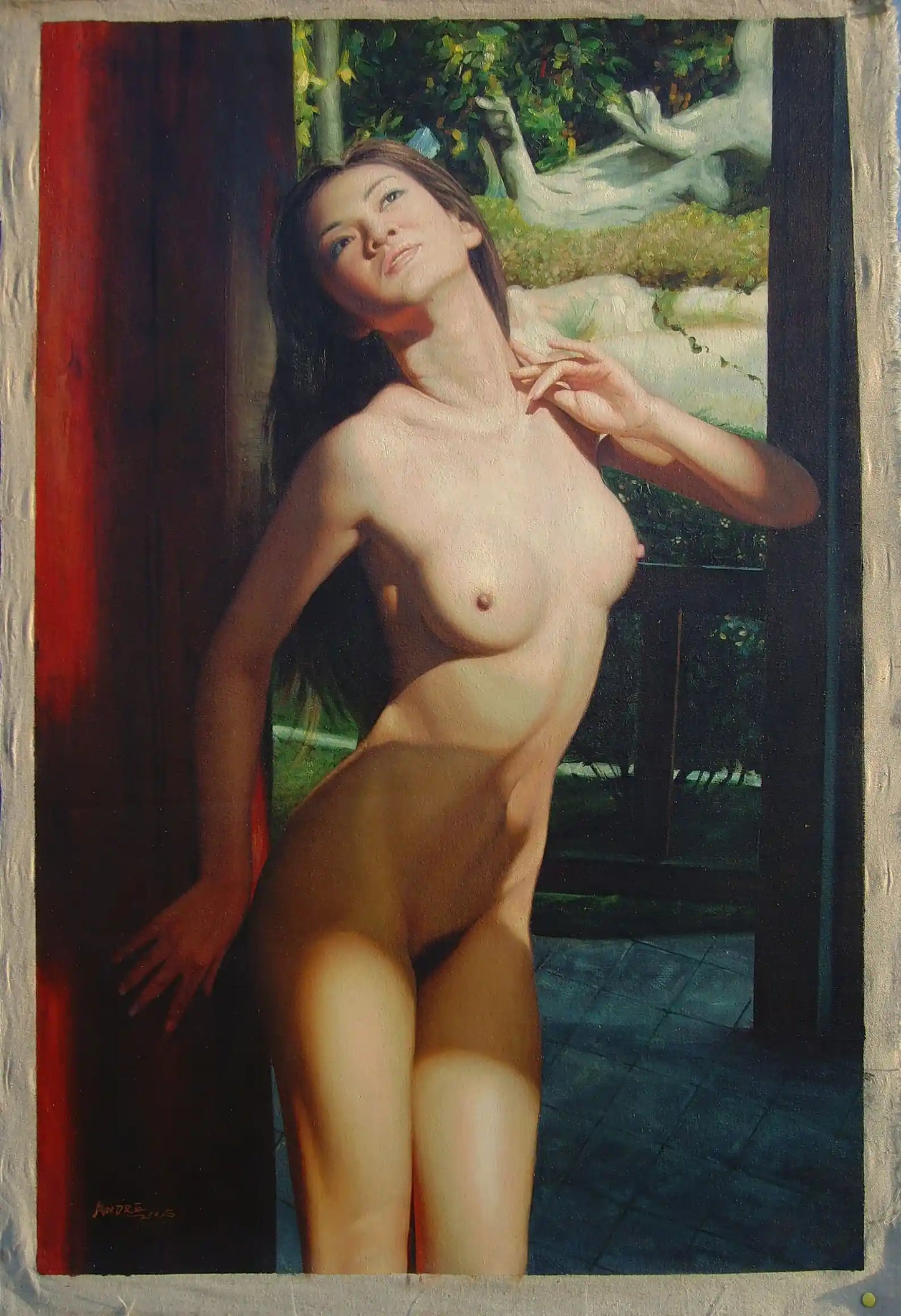 art-érotique-nue-féminin-femme-porte-soleil-peinture-huile-toile