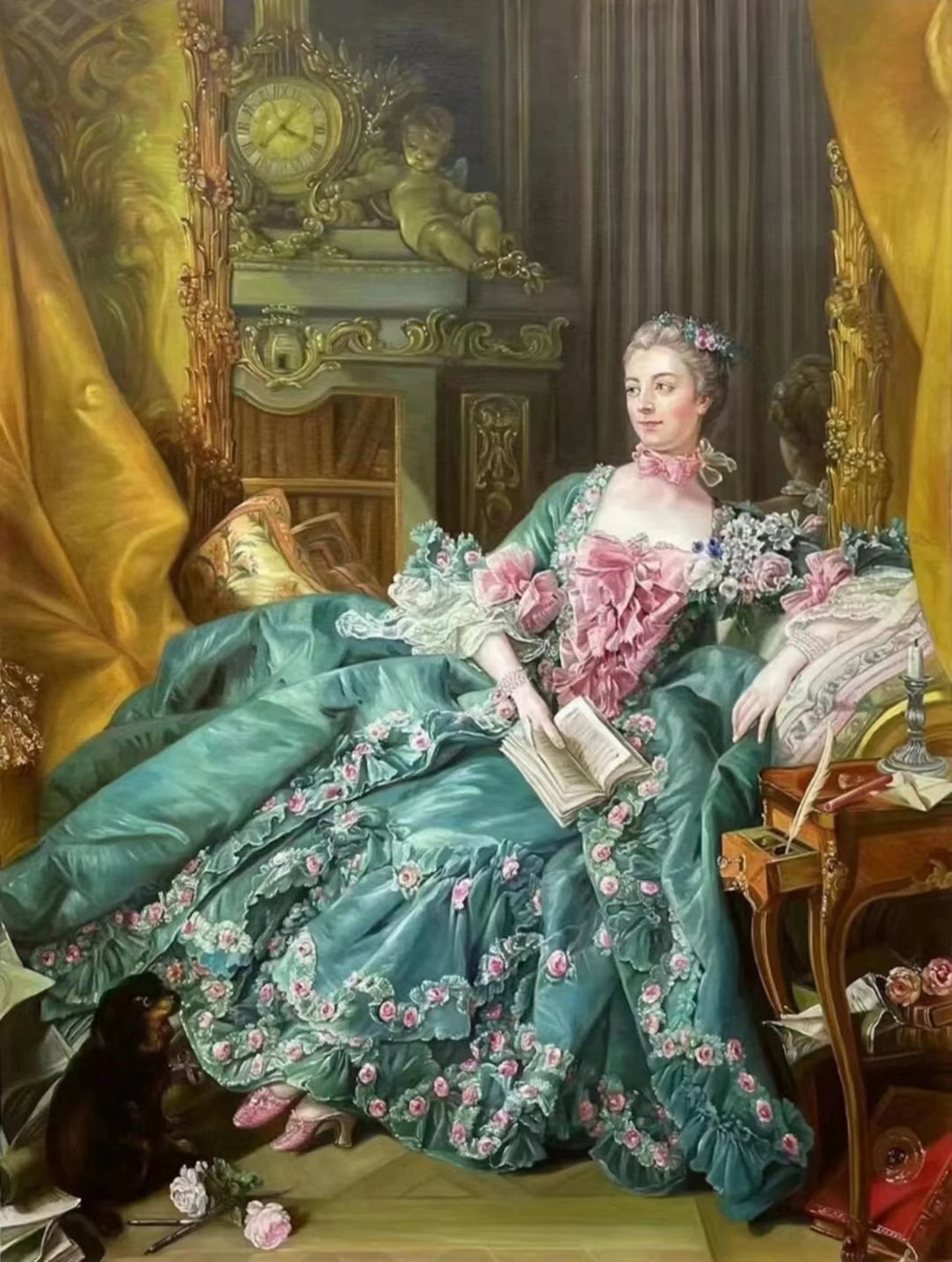 art-portrait-madame-Pompadour-peinture-huile-toile-d'apres Boucher