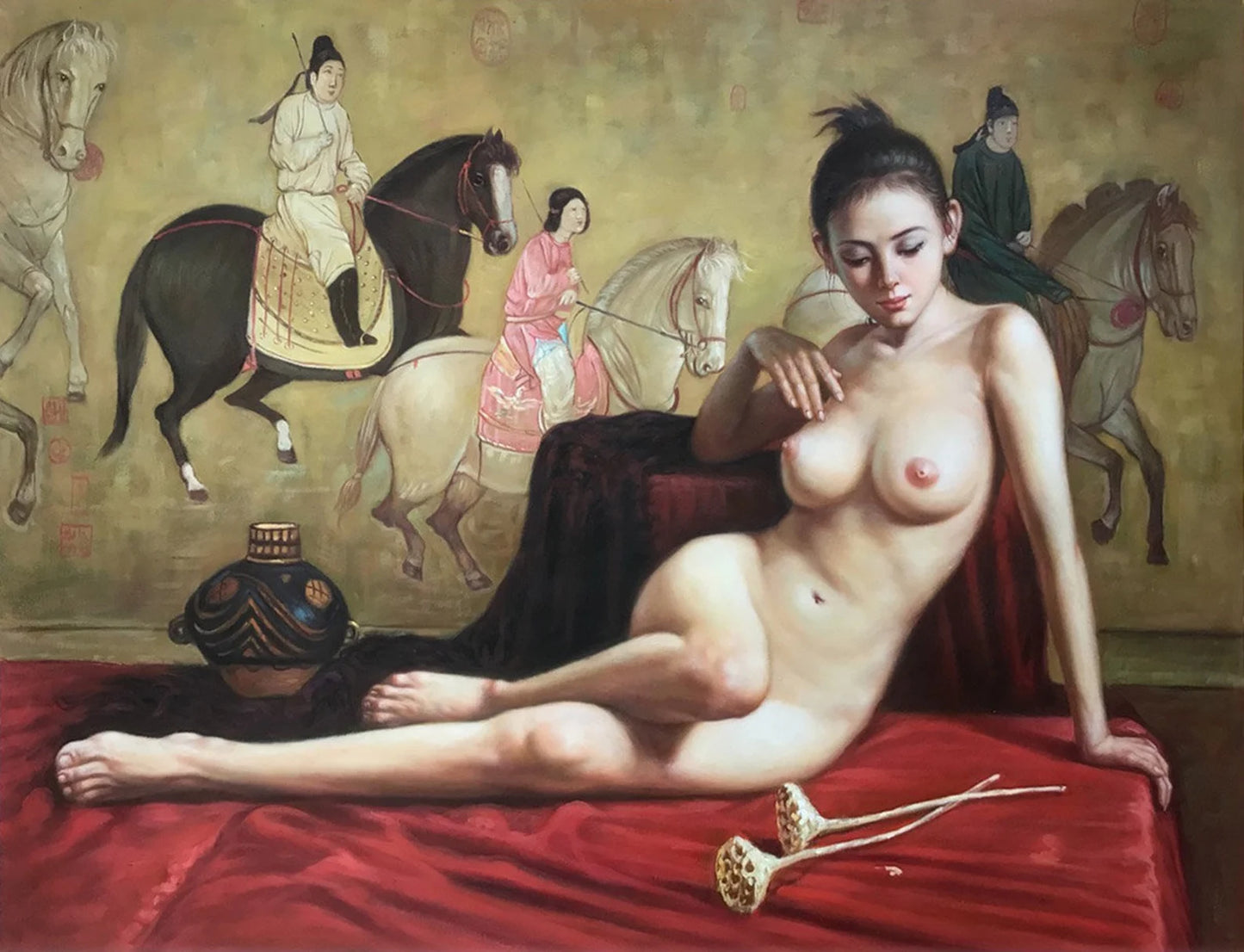 art-érotique-nue-intégrale-femme-asiatique-peinture-huile sur toile