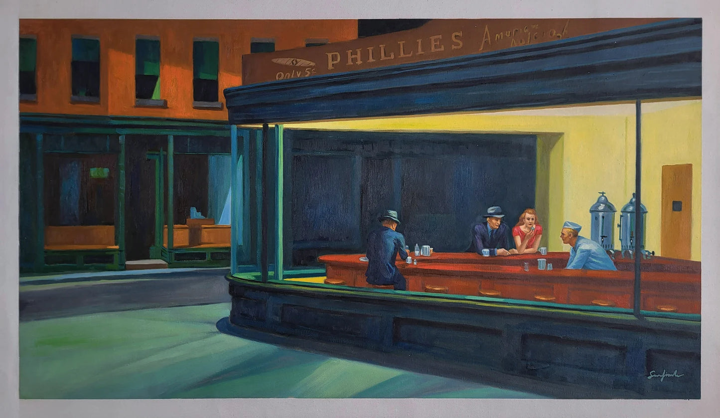 art-scène-vie-américaine-Nighthawks Night Owls Huile à la main sur toile Huile sur toile Qualité Premium