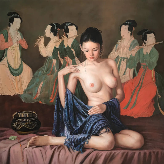 art-érotique-nue-intégrale-femme-asiatique-peinture-huile sur toile