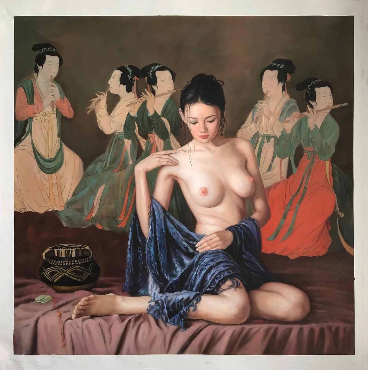 art-érotique-nue-intégrale-femme-asiatique-peinture-huile sur toile