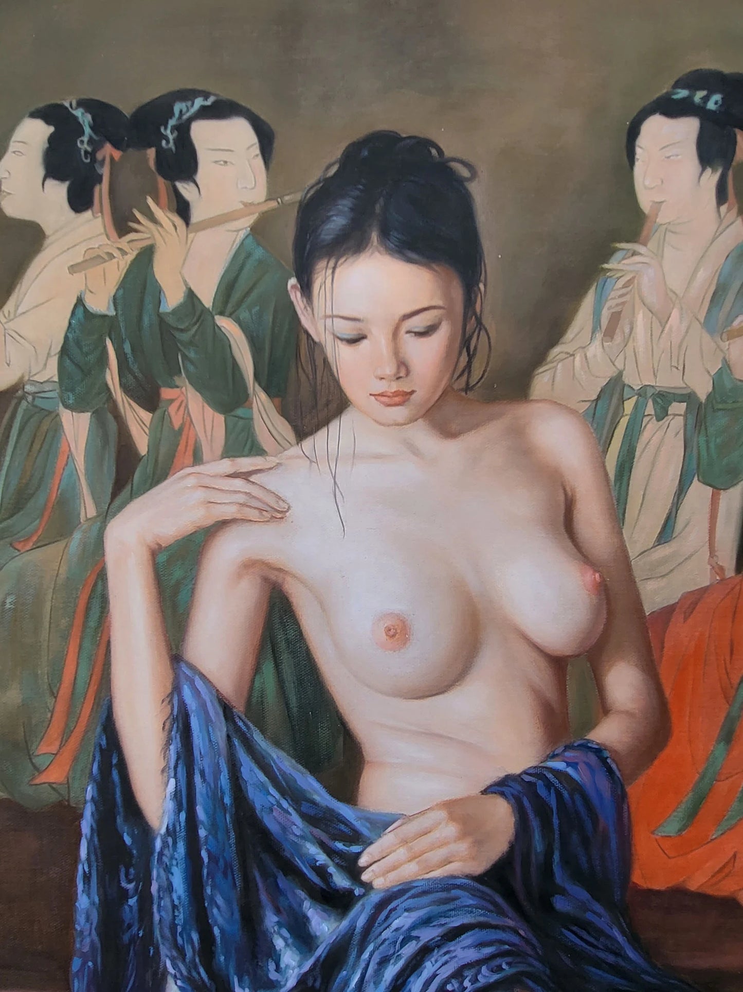 art-érotique-nue-intégrale-femme-asiatique-peinture-huile sur toile