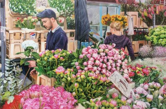 Paris flower market scene painting oil on canvas