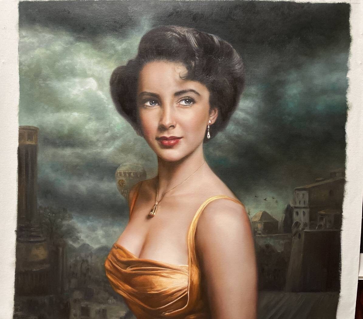 Portrait Elizabeth Taylor peinture huile sur toile