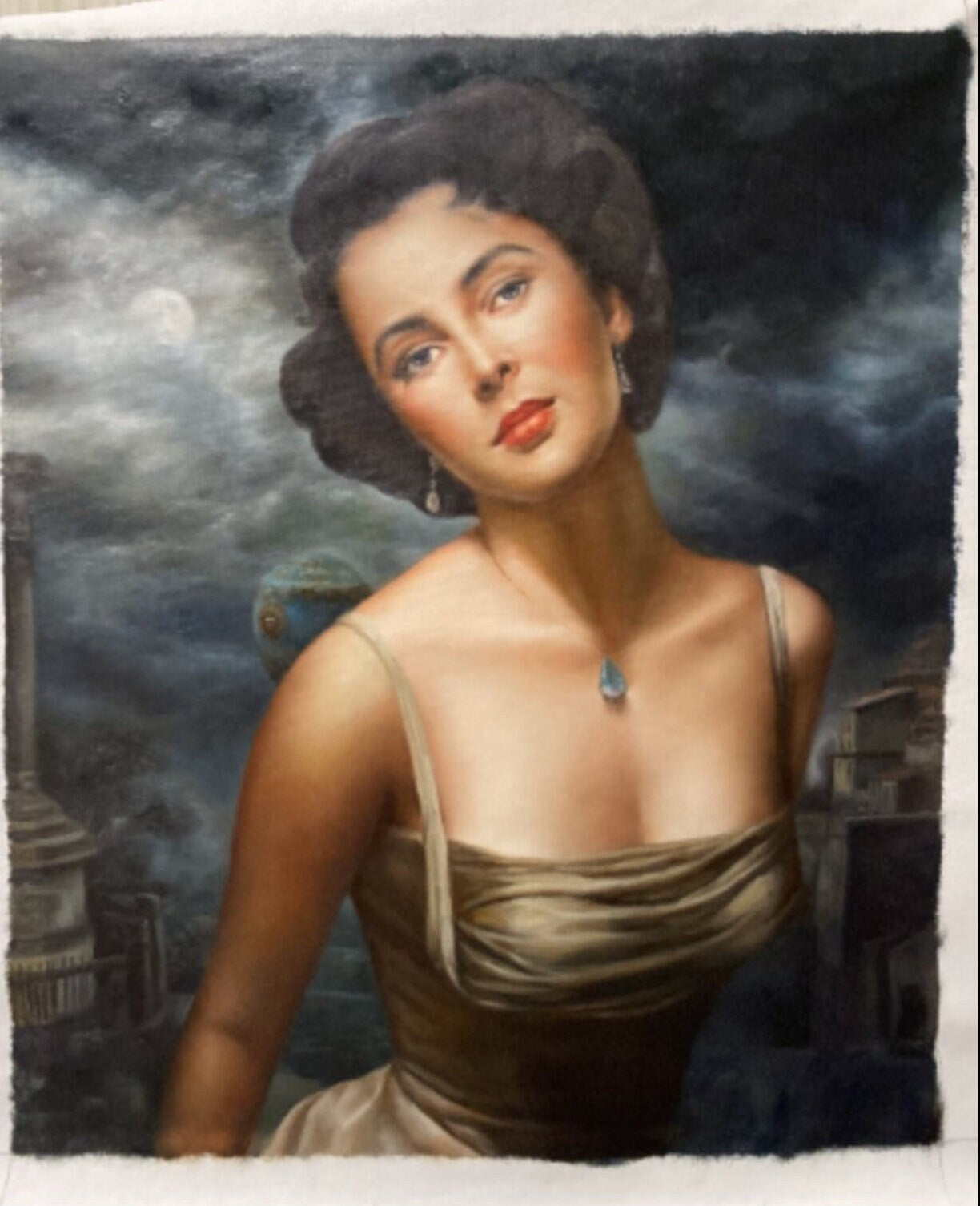 Portrait Elizabeth Taylor peinture huile sur toile