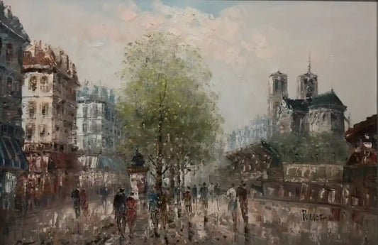 Vintage Oil Painting Paris City Landscape by Burnt L.