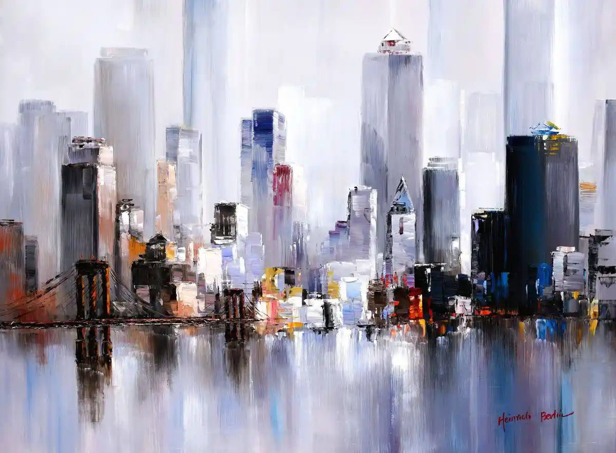 art-tableau-abstrait-New York-Manhattan Skyline en hiver-90x120cm-peint à la main