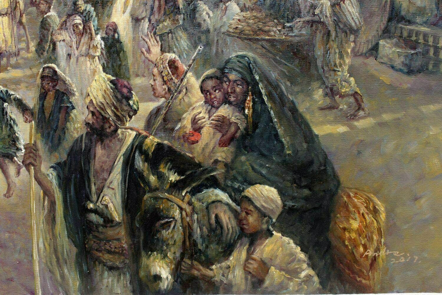 orientaliste peinture huile sur toile a remise du tapis sacré au Caire